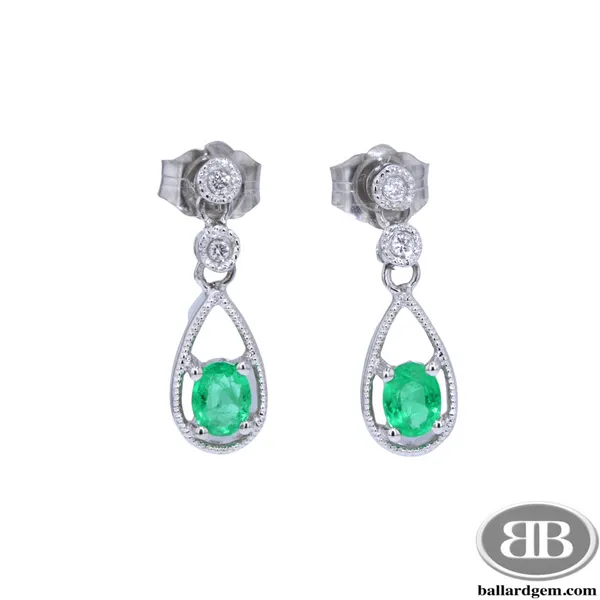 14K White Gold Drop Earrings with Emeralds &  Diamonds. **May Birthstone** Ballard & Ballard Fountain Valley, CA