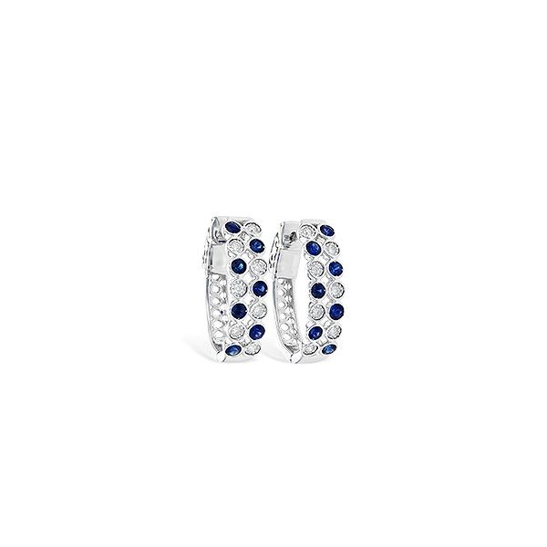 White Gold Sapphire & Diamond Bezel Set Hoop Earrings With Blue Sapphires &  Diamonds. **September Birthstone** Ballard & Ballard Fountain Valley, CA