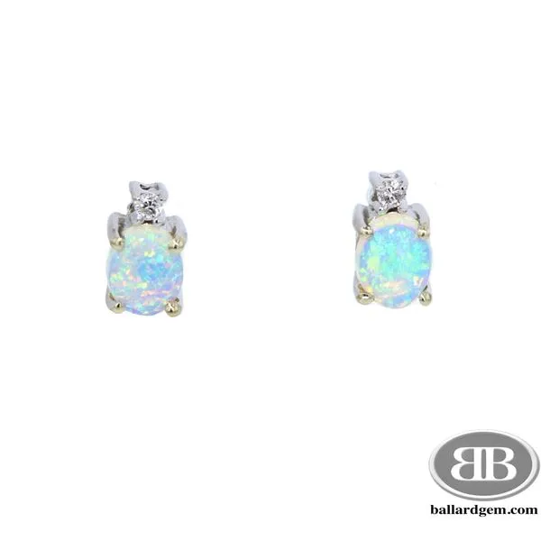 14K White Gold Oval Opal & Diamond Studs Ballard & Ballard Fountain Valley, CA