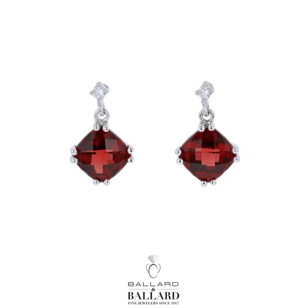 14K White Gold Garnet & Diamond Drop Earrings Ballard & Ballard Fountain Valley, CA