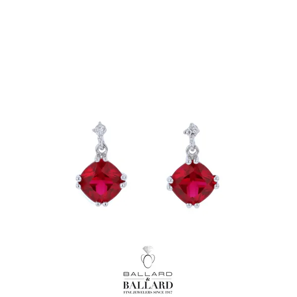 14K White Gold Lab Ruby & Diamond Drop Earrings Ballard & Ballard Fountain Valley, CA