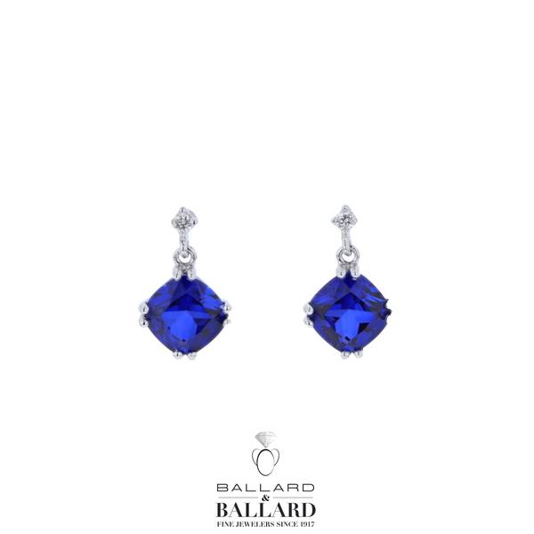14K White Gold Lab Sapphire and Diamond Drop Earrings Ballard & Ballard Fountain Valley, CA