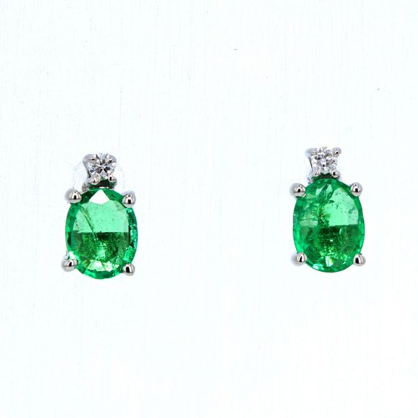 14K White Gold Oval Emerald & Diamond Studs **May Birthstone Ballard & Ballard Fountain Valley, CA