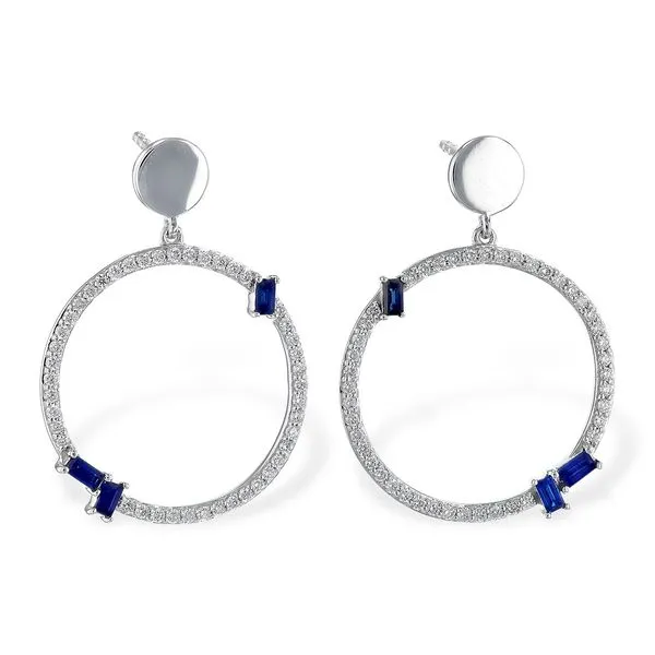14K White Gold Sapphire and Diamond Circle Earrings Ballard & Ballard Fountain Valley, CA