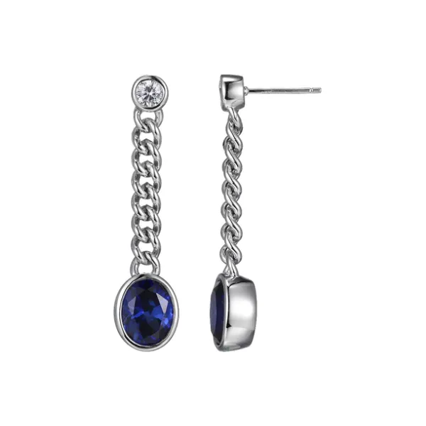 Sterling Silver Dangle Earrings made with Curb Chain And Oval Created Sapphires and CZ Ballard & Ballard Fountain Valley, CA