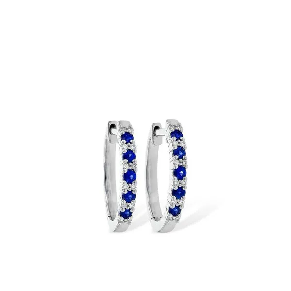 White Gold Hoop Earrings with Sapphires & Diamonds. Perfect September Birthstone similar item image