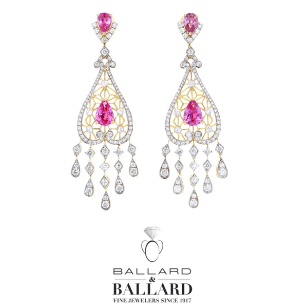 Chandelier Earrings Lady's Yellow 14 Karat Chandelier Earrings With Pink Sapphires And Diamonds Ballard & Ballard Fountain Valley, CA