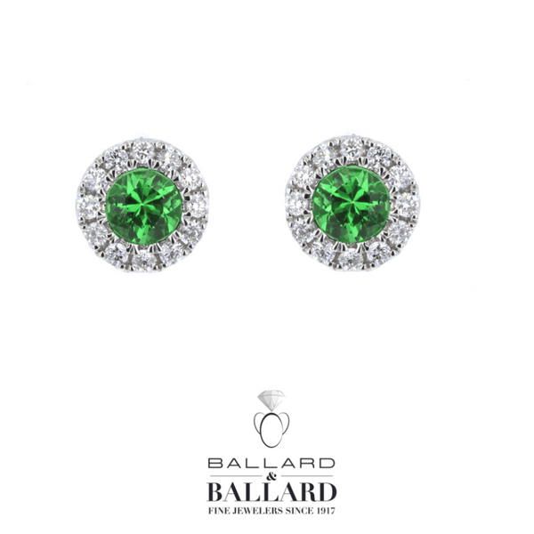 Lady's White 14K Green Garnet & Diamond Halo Earrings Ballard & Ballard Fountain Valley, CA