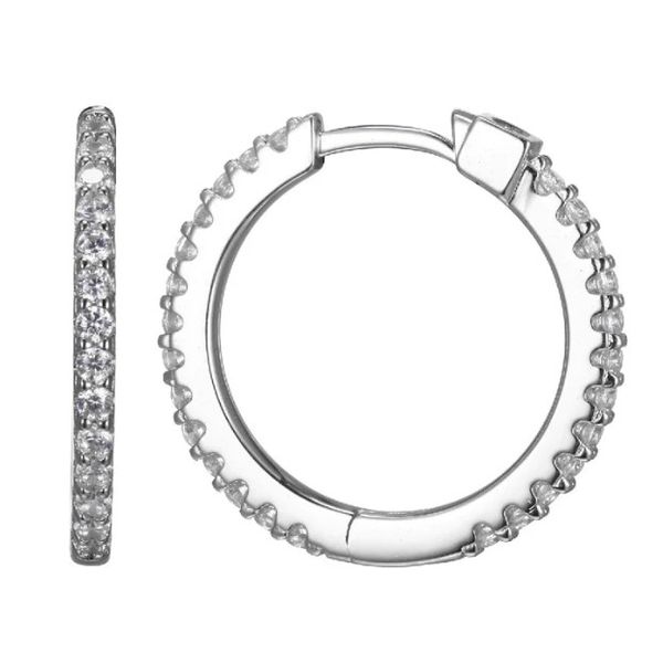 Sterling Silver ELLE "Stardust" Rhodium Plated Cubic Zirconia Round Hoop Earrings Ballard & Ballard Fountain Valley, CA