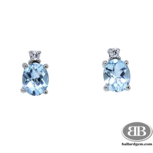 White Gold Aquamarine & Diamond Studs. **March Birthstone** Ballard & Ballard Fountain Valley, CA
