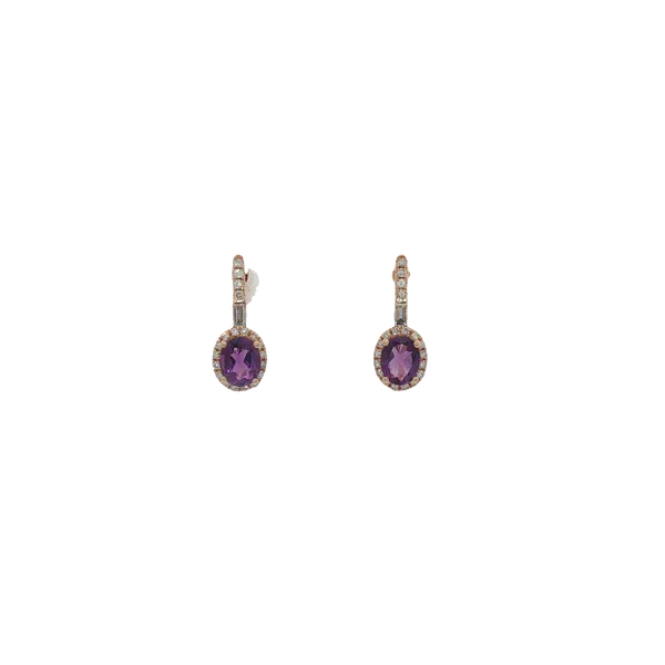 Amethyst and Diamond Rose Gold Drop Earrings Ballard & Ballard Fountain Valley, CA