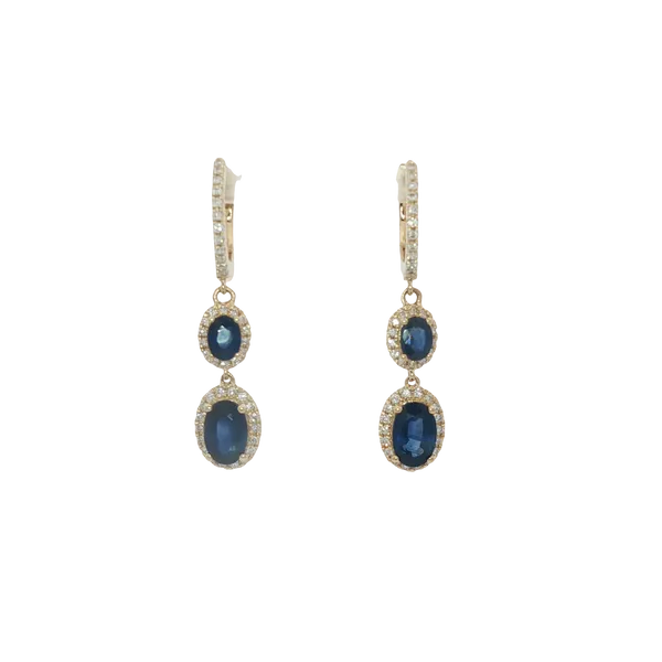 Sapphire and Diamond Yellow Gold Drop Earrings Ballard & Ballard Fountain Valley, CA