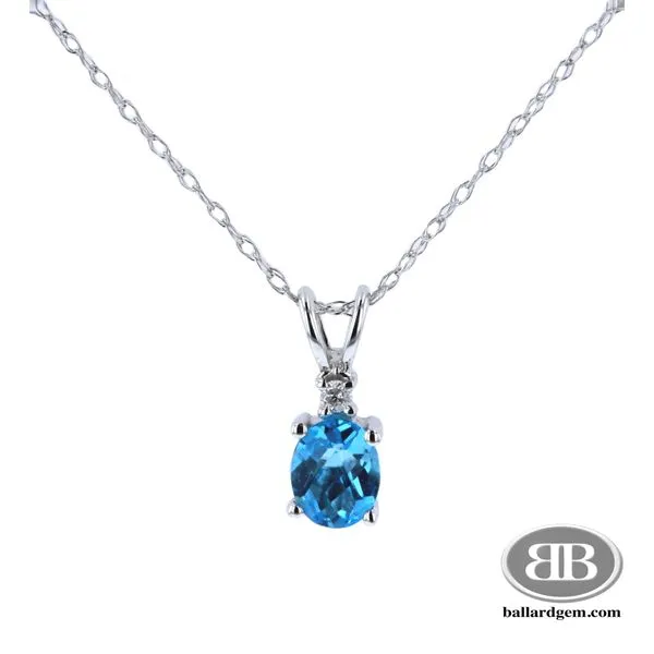 14K White Gold Pendant with Oval Blue Topaz & Diamond similar item image