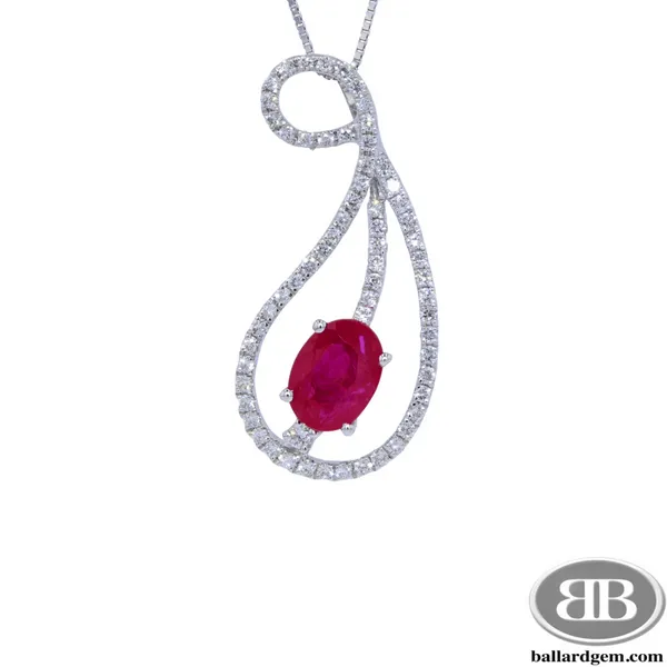 Oval Ruby and Diamond14K White Gold Free Form Pendant Ballard & Ballard Fountain Valley, CA