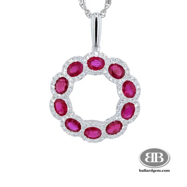 Circle Pendant with Oval Rubies and Halo of Diamonds Ballard & Ballard Fountain Valley, CA