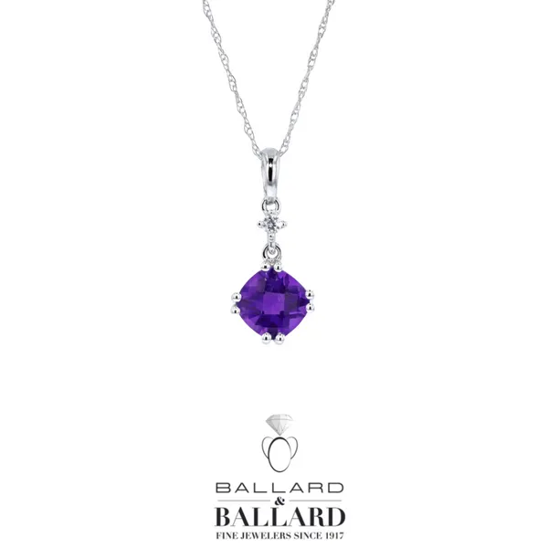 14K White Gold Cushion Checkerboard Cut Amethyst & Diamond Drop Pendant Ballard & Ballard Fountain Valley, CA