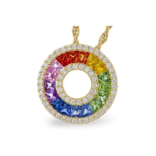 14K Yellow Gold Multi Color Sapphire & Diamond Pendant Ballard & Ballard Fountain Valley, CA