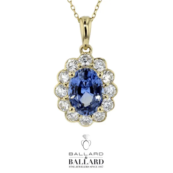 Lady's Yellow 14K Sapphire & Diamond Halo Pendant Ballard & Ballard Fountain Valley, CA