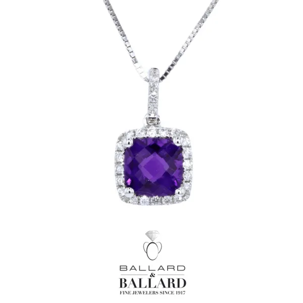 Lady's White 14K Cushion Shape Amethyst And Diamond Halo Pendant Ballard & Ballard Fountain Valley, CA