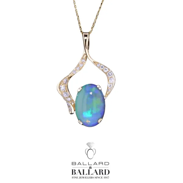 14K Yellow Gold Opal & Diamond Pendant Ballard & Ballard Fountain Valley, CA