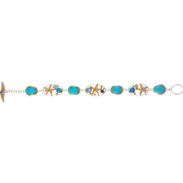 Sterling Silver & 22K Vermeil Bracelet w/ Sky Blue & Baby Blue Topaz & Amazonite 
