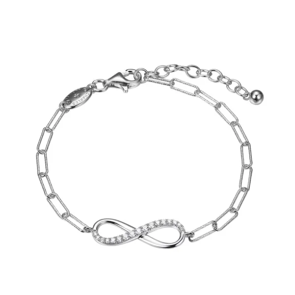 Sterling Silver Bracelet Diamond Cut Paperclip Chain with Reversible CZ Infinity in Center  Adjustable Length, Rhodium Finish. Ballard & Ballard Fountain Valley, CA