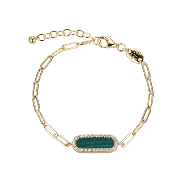 Sterling Silver Colored Stone Bracelet with Malachite and CZ