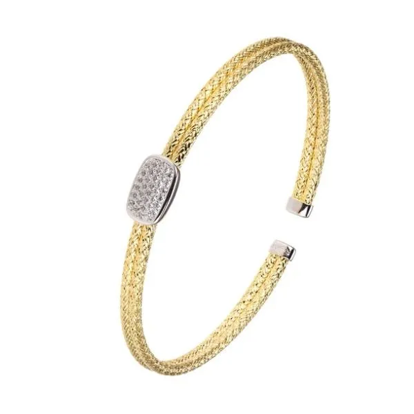Sterling Silver Double Mesh Cuff with CZ