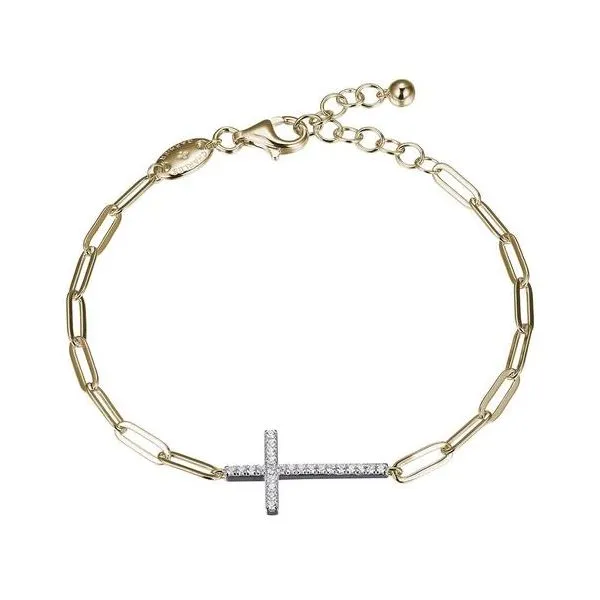 Sterling Silver Bracelet Paperclip Chain and CZ Cross Adjustable Length, 18K Yellow Gold and Rhodium Finish Ballard & Ballard Fountain Valley, CA