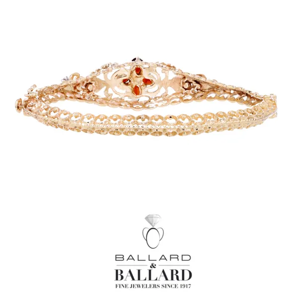 14K Yellow Gold Vintage Bangle Bracelet with Diamonds & Garnets Image 4 Ballard & Ballard Fountain Valley, CA