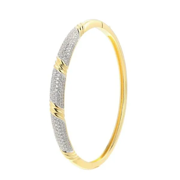 Sterling Silver Yellow Gold Finish Pave' Cubic Zirconia Bangle Bracelet Ballard & Ballard Fountain Valley, CA