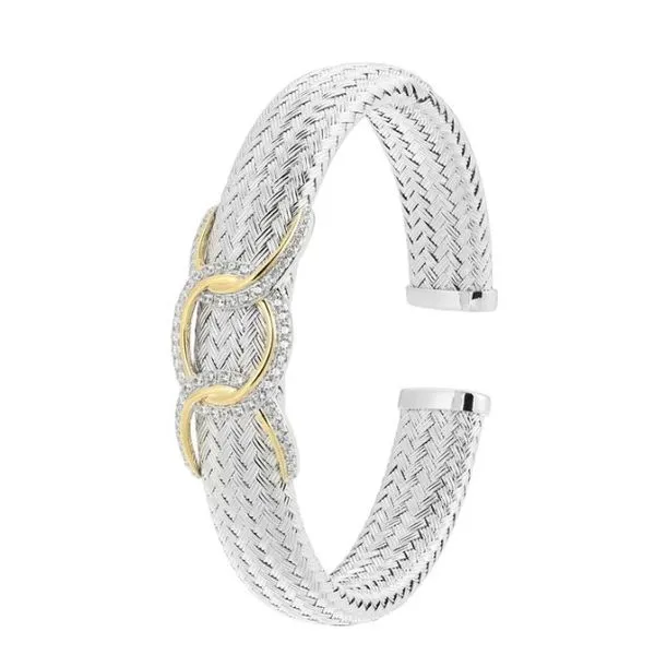 Sterling Silver Woven Cuff Bracelet with Cubic Zirconia