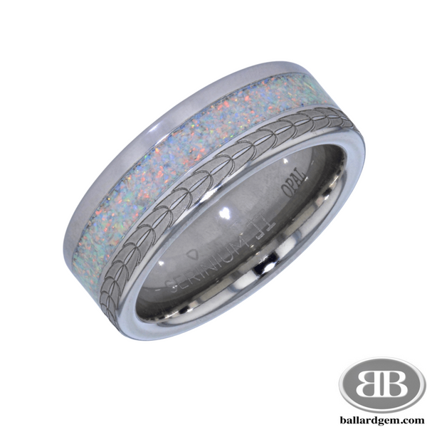 Serinium & Opal Polished & Feathered Wedding Band Ballard & Ballard Fountain Valley, CA