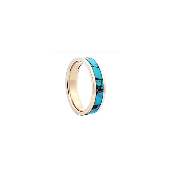 14KY Flat High Polish Band w/ 3mm Pressed Kingman Turquoise (NAT) Ballard & Ballard Fountain Valley, CA