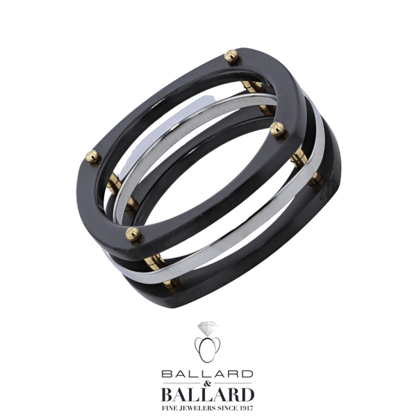 Modern Geometric Zirconium & Cobalt Band with Gold Accents Image 3 Ballard & Ballard Fountain Valley, CA