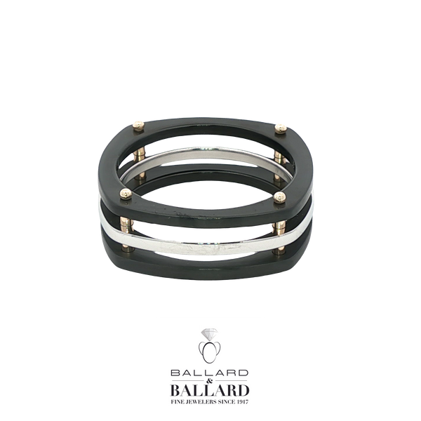 Modern Geometric Zirconium & Cobalt Band with Gold Accents Ballard & Ballard Fountain Valley, CA