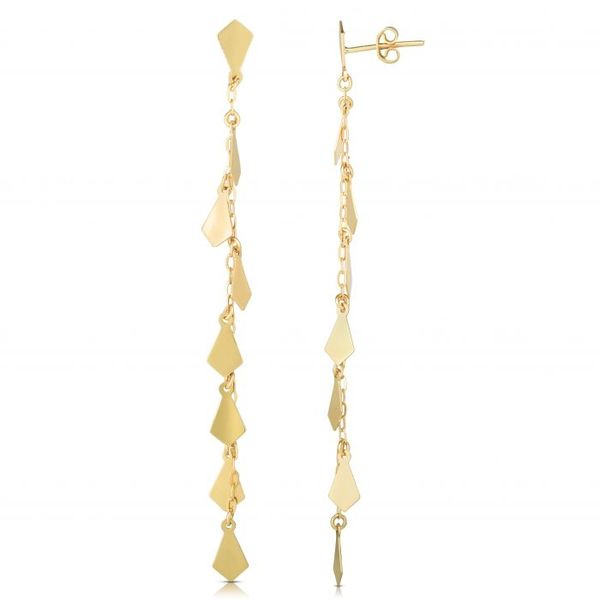 14K Yellow Gold Polished Mirror Chain Diamond Shape Drop Earrings Ballard & Ballard Fountain Valley, CA