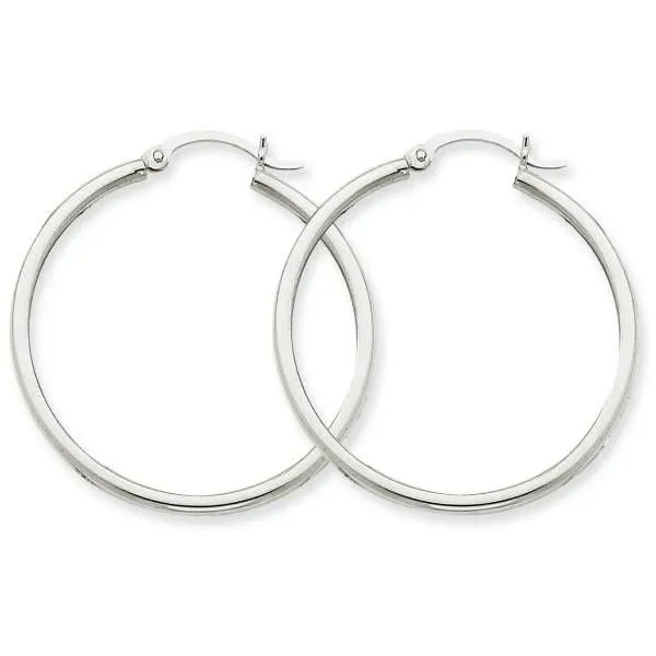 14 Karat White Gold Round Hoop Earrings