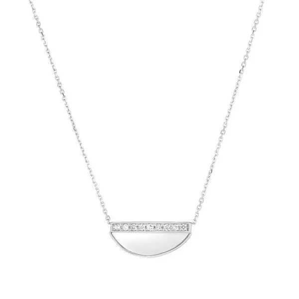 14K White Gold Half Moon .10 cttw Diamond Necklace with Lobster Clasp. Ballard & Ballard Fountain Valley, CA