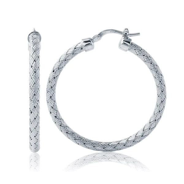 Sterling Silver Mesh Hoop Earrings with Rhodium Finish Ballard & Ballard Fountain Valley, CA