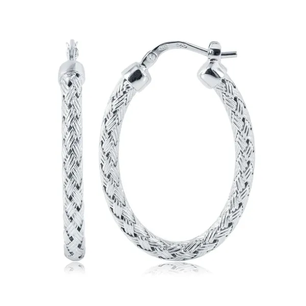 Sterling Silver Oval Mesh Hoop Earrings with Rhodium Finish Ballard & Ballard Fountain Valley, CA