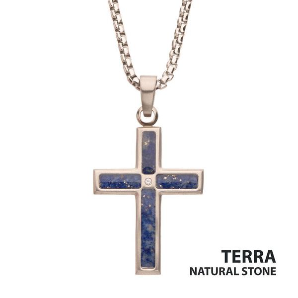 Stainless Steel Lapis Lazuli Cross Pendant Ballard & Ballard Fountain Valley, CA