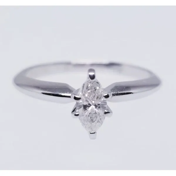 14K White Diamond Solitaire Engagement Ring With One Marquise Diamond 0.30 Ct. I-J Color SI1 Clarity.  Size 5  # MQ30IJSI1 Barnes Jewelers Goldsboro, NC
