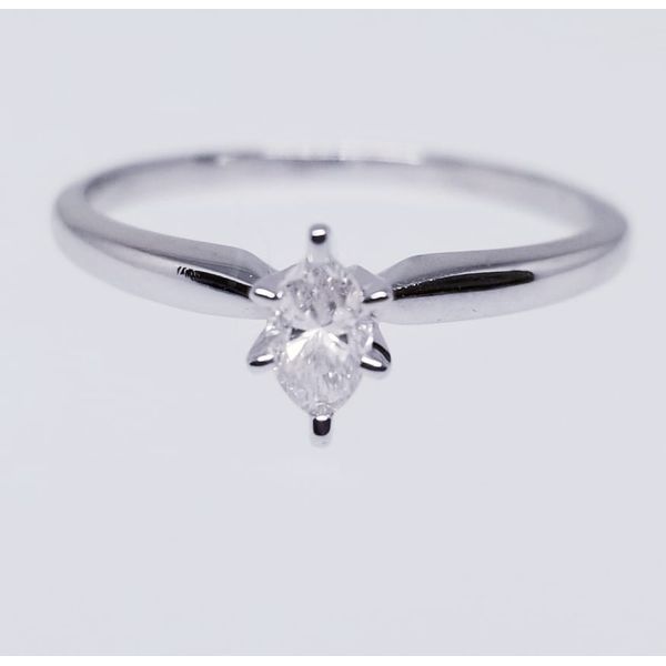 Marquise Diamond Solitaire Ring in 10KT White Gold Barnes Jewelers Goldsboro, NC