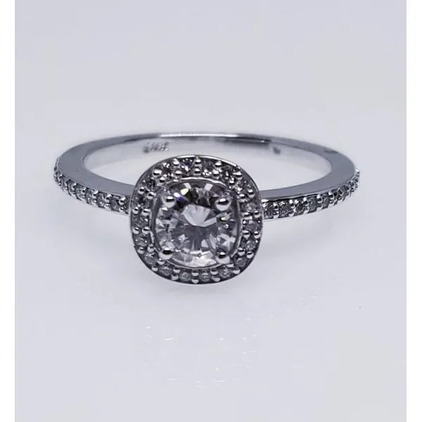 14 Karat White Engagement Ring With One Diamond Round 0.46 Ct I Color,  Clarity: Si1 And Diamonds Round Halo/Shank 0.20Tw. Si2 C Barnes Jewelers Goldsboro, NC