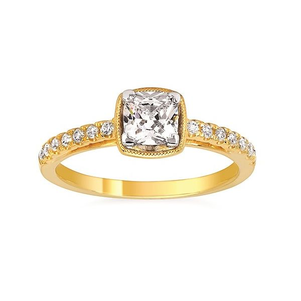 14K Yellow Diamond Semi Mount/Engagment Ring, 0.14tw,  Size 6.5  Center Sized for .50ct. Barnes Jewelers Goldsboro, NC