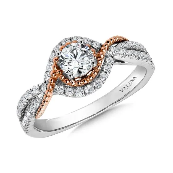 14K White & Rose Gold Diamond Semi-Mount Engagement Ring, Size 7. w/ DTW=0.32 Barnes Jewelers Goldsboro, NC
