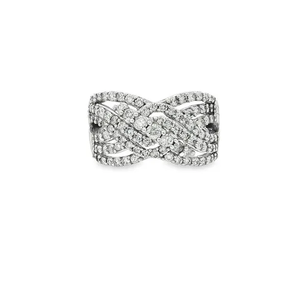 GENEVCO  Diamond Crossover Ring, 10KT White Gold, 1.04CTTW Round, Color: G/H, Clarity: I1, Size 6.5 Barnes Jewelers Goldsboro, NC