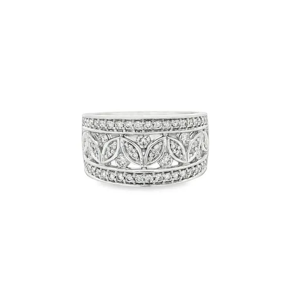 KALLATI  Floral Wide Diamond Fashion Band, 14KT White Gold, 0.88CTTW Round, Size 7  RK27992DW Barnes Jewelers Goldsboro, NC