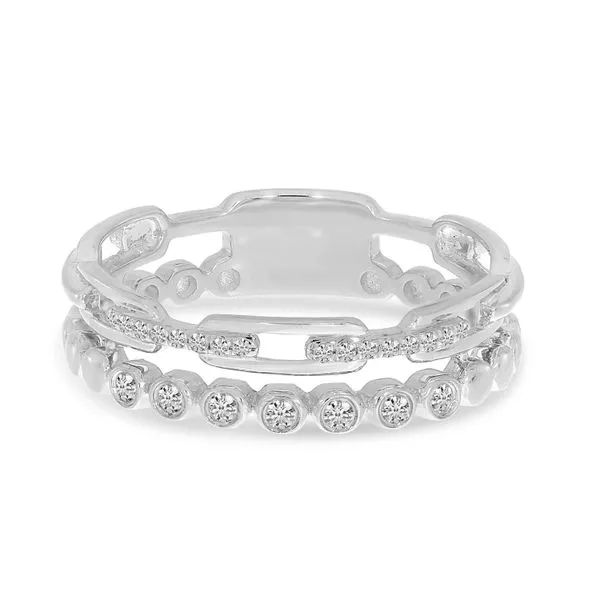 COLOR MERCHANTS  Bezel and Chain Link Double Stacked Diamond Ring, 14KT Yellow Gold, 0.12CTTW Round, Size 6.5  RM11070 Barnes Jewelers Goldsboro, NC